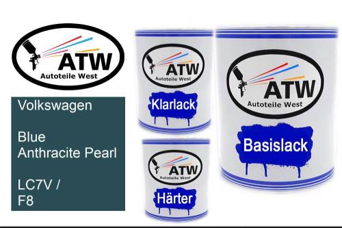 Volkswagen, Blue Anthracite Pearl, LC7V / F8: 1L Lackdose + 1L Klarlack + 500ml Härter - Set, von ATW Autoteile West.